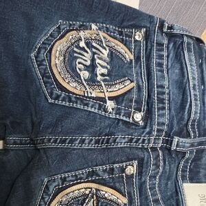 Miss Me Navy Jeans with Silver and Gold Accents